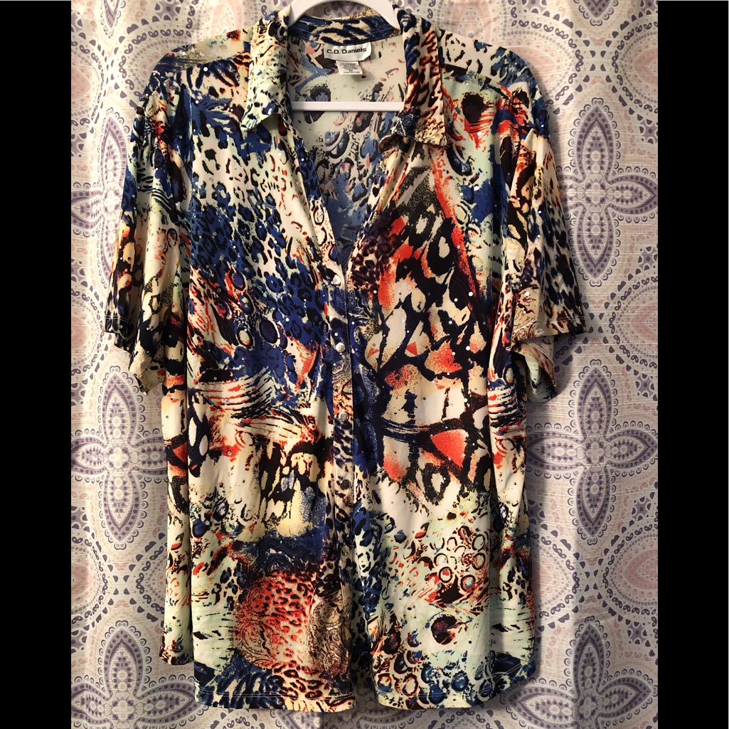 Printed Button Down Blouse